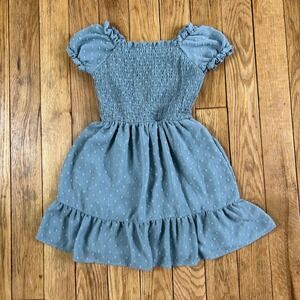 Jenna‎ & Jessie Girls Blue Swiss Dot Smocked Dress Size 8 Ruffle Hem